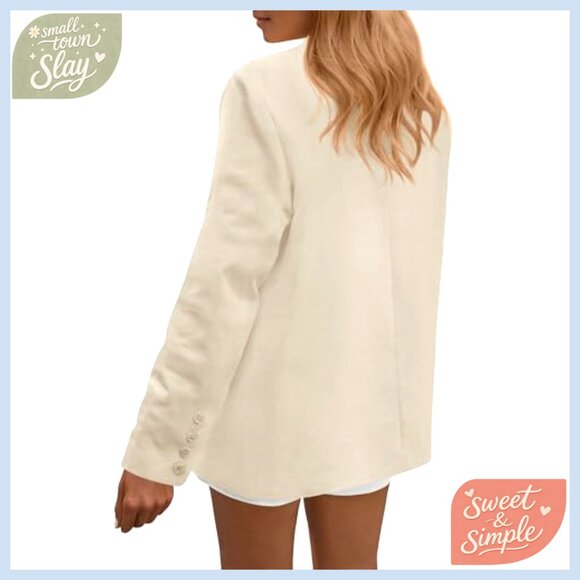 Long Sleeve Open Front Blazer, Business Casual Office Jacket, Standard Fit - Picture 4 of 6